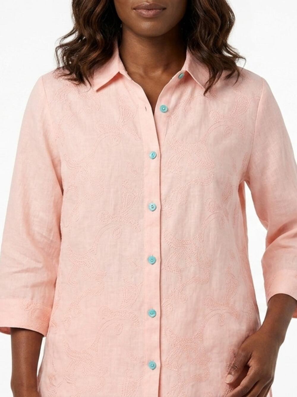 Richard Malcolm 100% Linen Pink Paisley Button-Up Shirt Women Size 1X